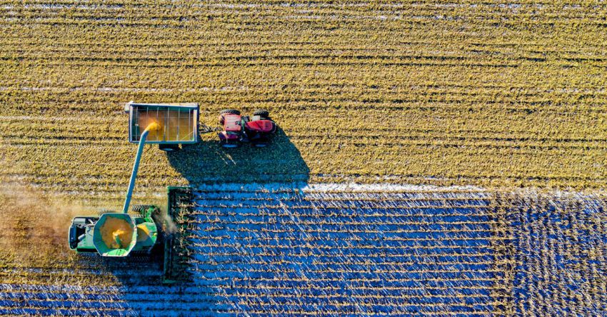 Tractor - Top View of Green Field