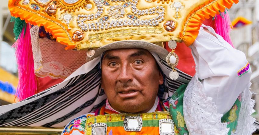 Harvester Performance - Performer at the Corpus Christi Festival Wearing a Traditional Ecuadorian Costume